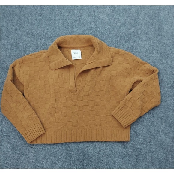 Abercrombie & Fitch Sweaters - Abercrombie & Fitch Sweater Women Small Brown Collared Textured V Neck Oversized